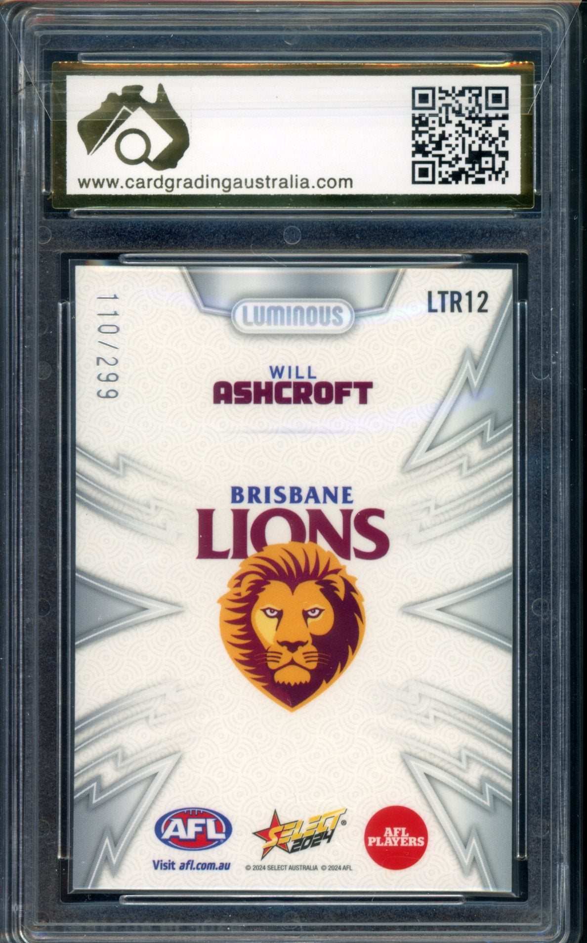 2024 Select AFL Luminous Thunderbolt REFRACTOR Will Ashcroft Graded CGA 10