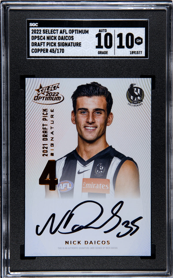 2022 Select AFL Optimum Nick Daicos Draft Pick Signature Graded SGC 10