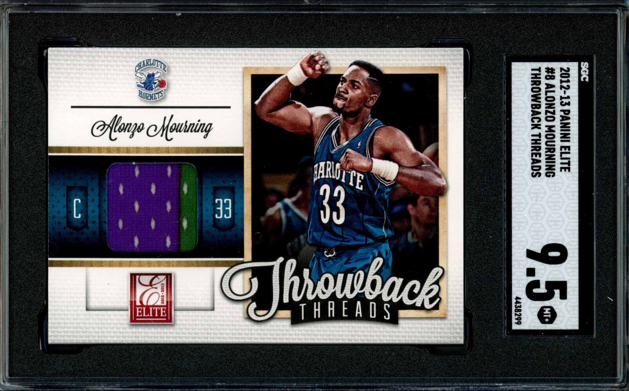 Share 2012-13 Panini Elite THROWBACK THREADS GAME WORN Alonzo Mourning Graded SGC 9.5